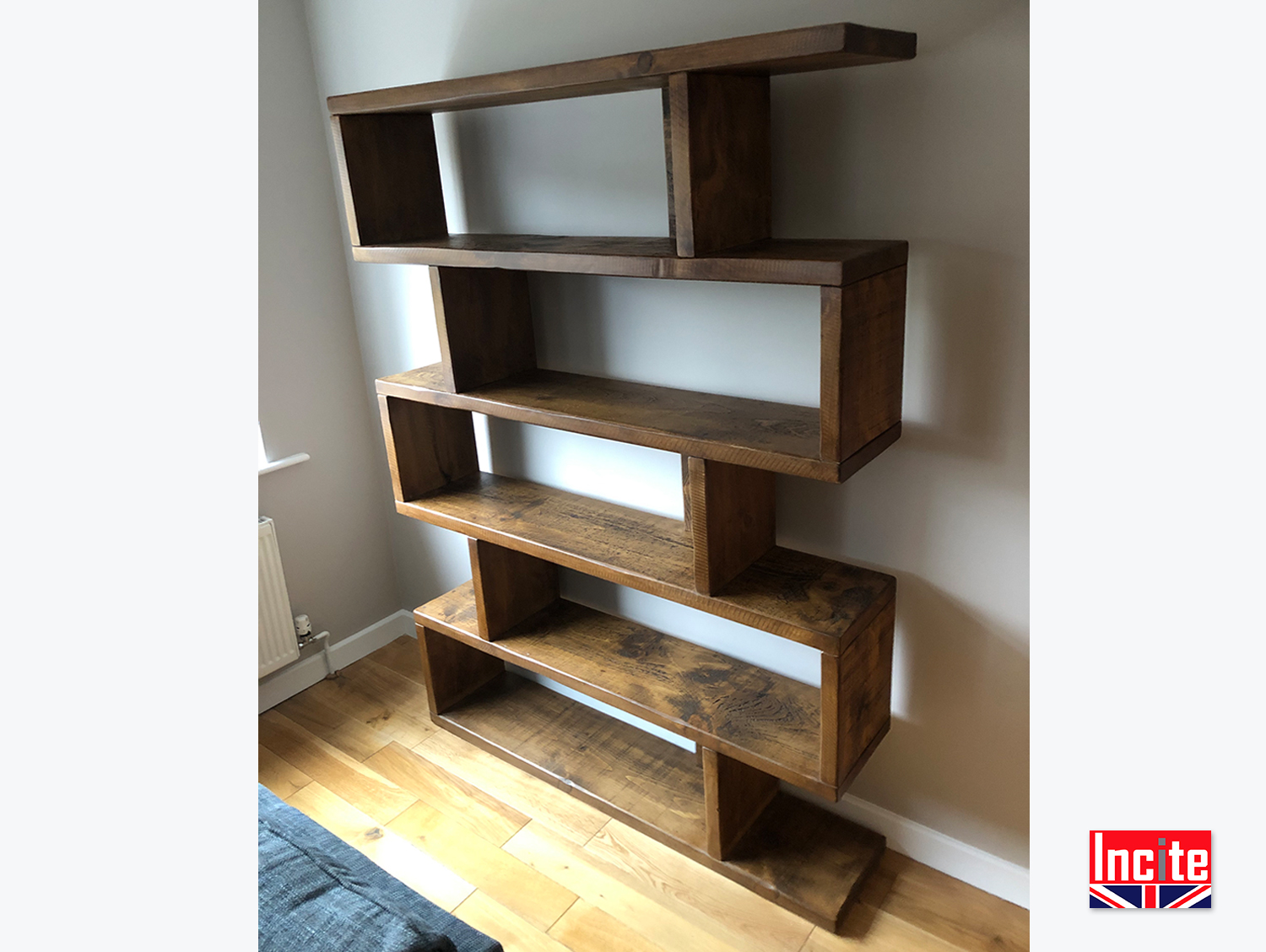 Rustic Plank Pine Staggered Cube Shelving Incite Interiors